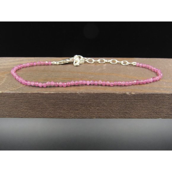 8 Inch Sterling Silver Small Faceted Light Red Stones Bracelet - Picture 1 of 5